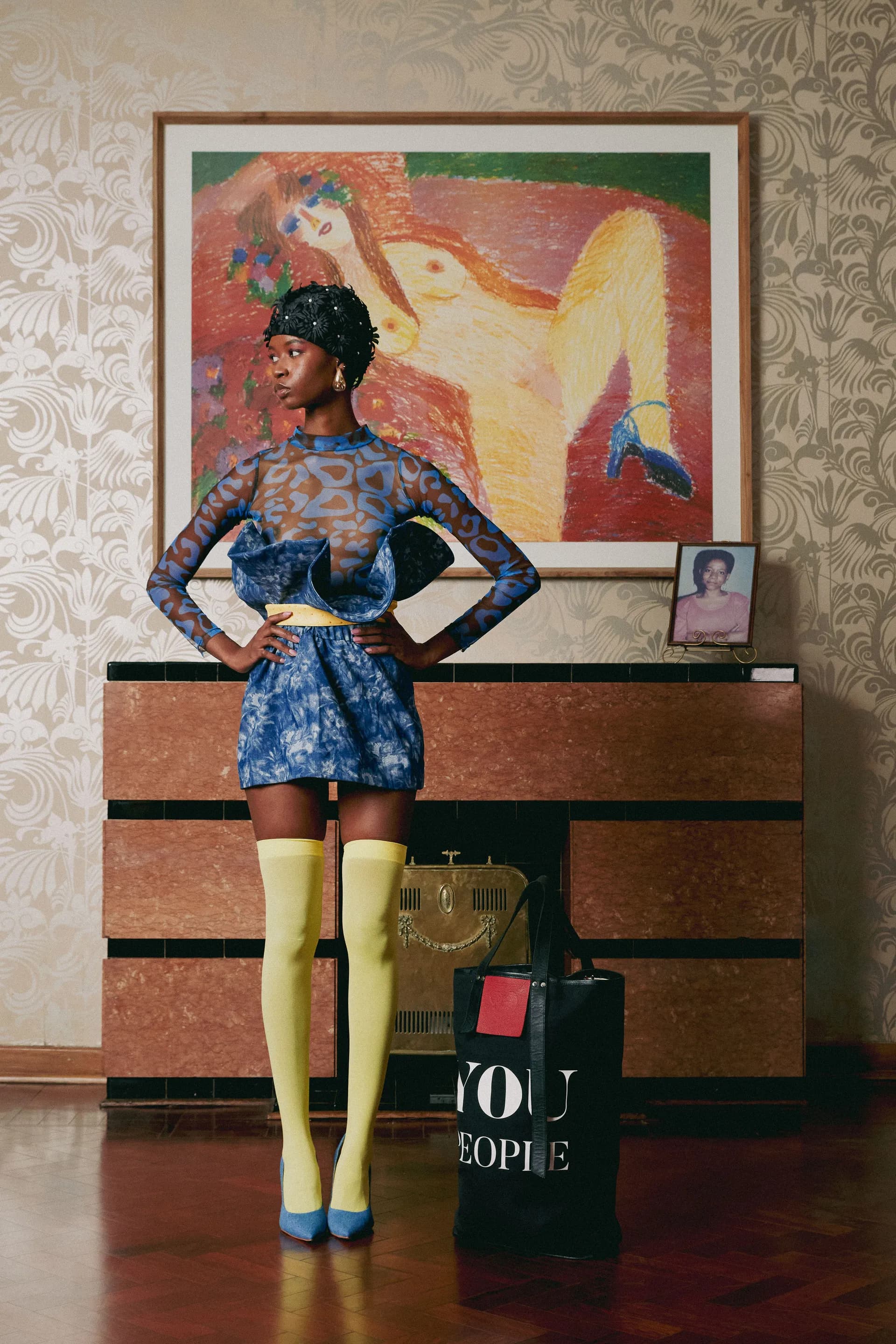 Zodwa — Look 15 (Zo Denim Wash Paper skirt with the printed mesh bodysuit)