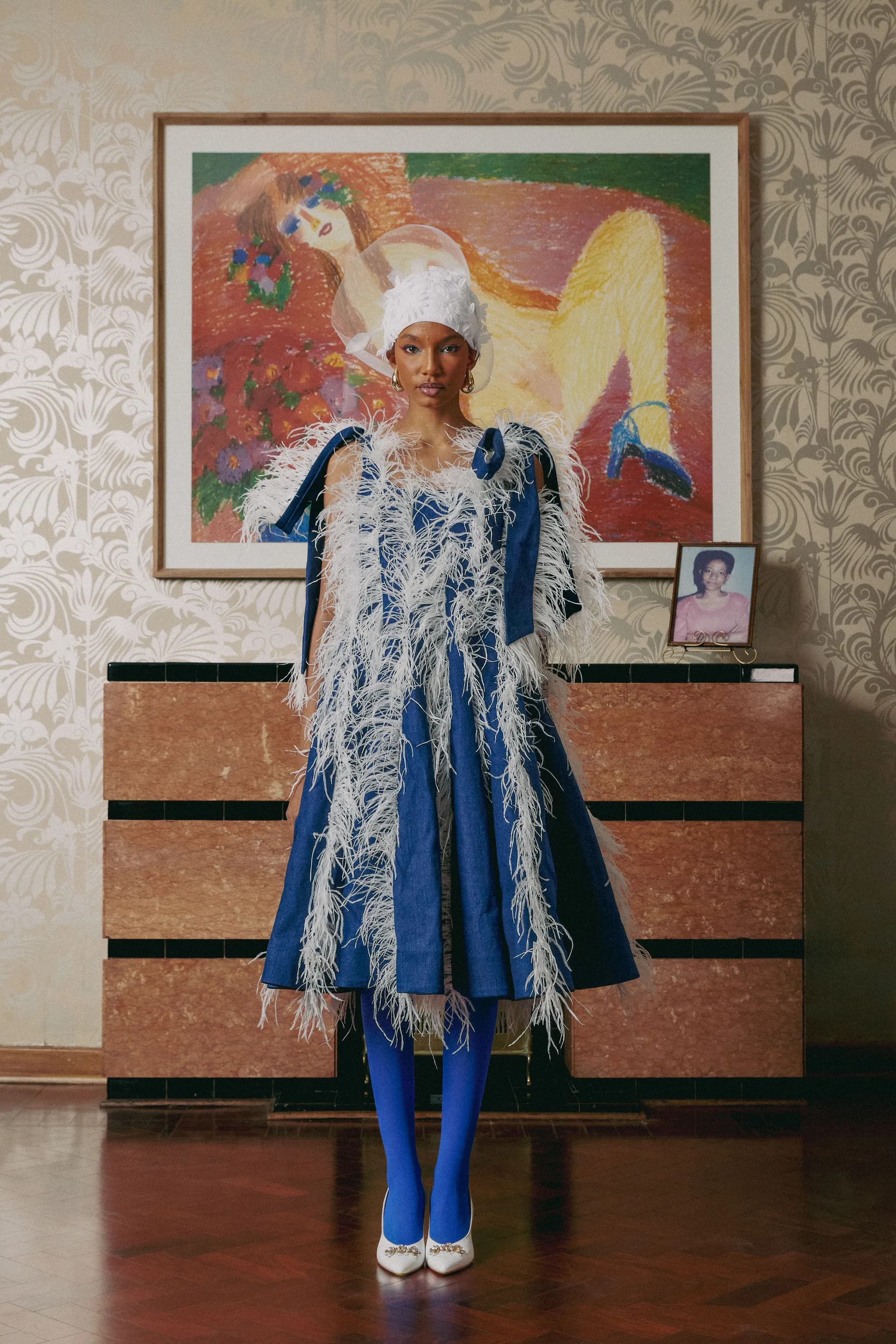 Inkhosazana Ostrich Denim Dress - Front View