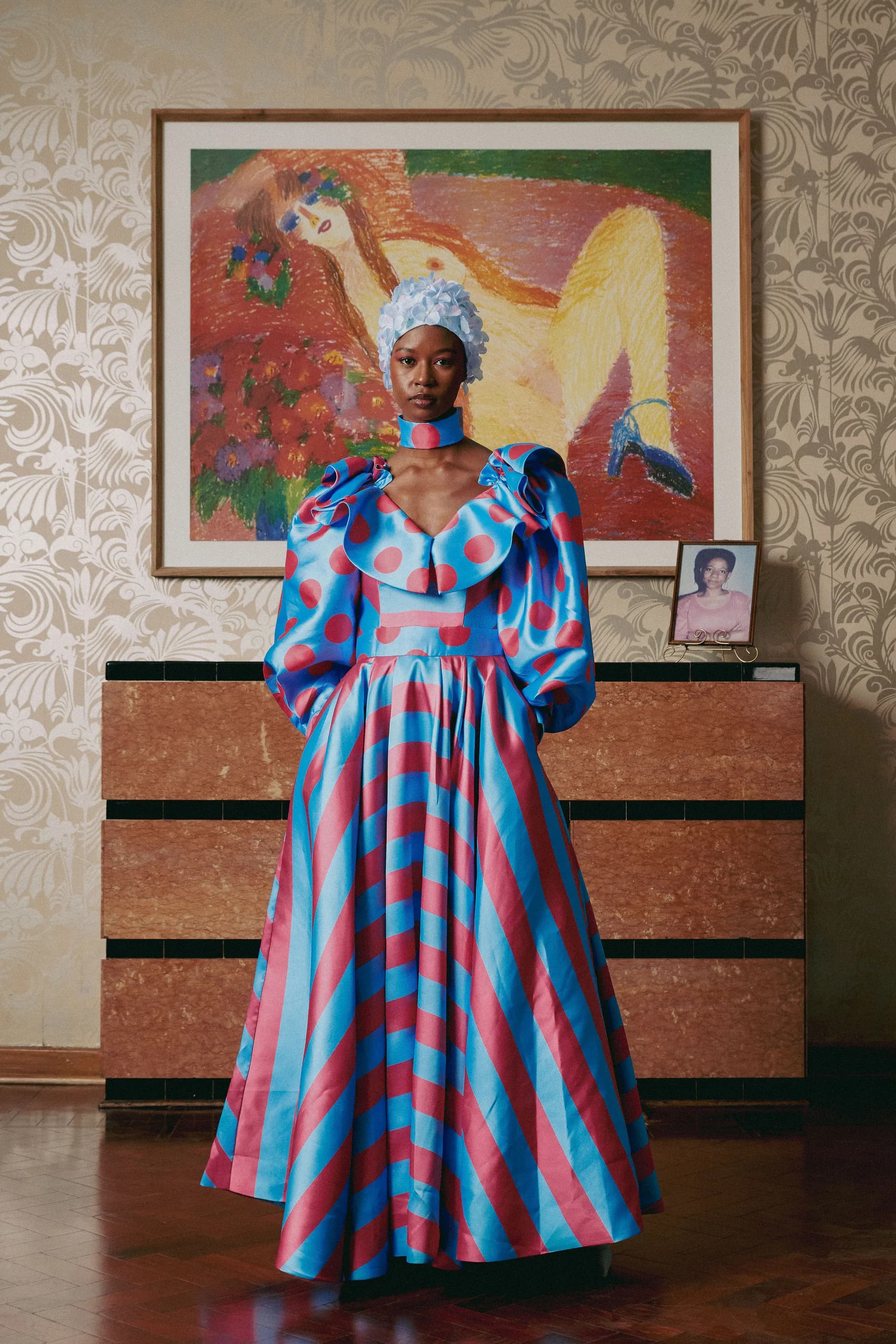 Ntombizonke Blue & Pink Polka Stripe Dress - Front View